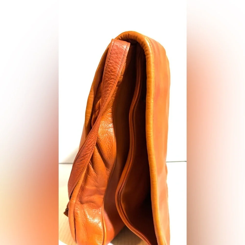 Vintage unisex Orange Leather Messenger Bag